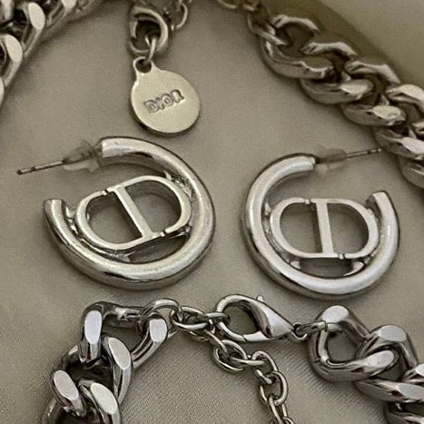 Christian Dior Silver Large Logo Hoop Earrings