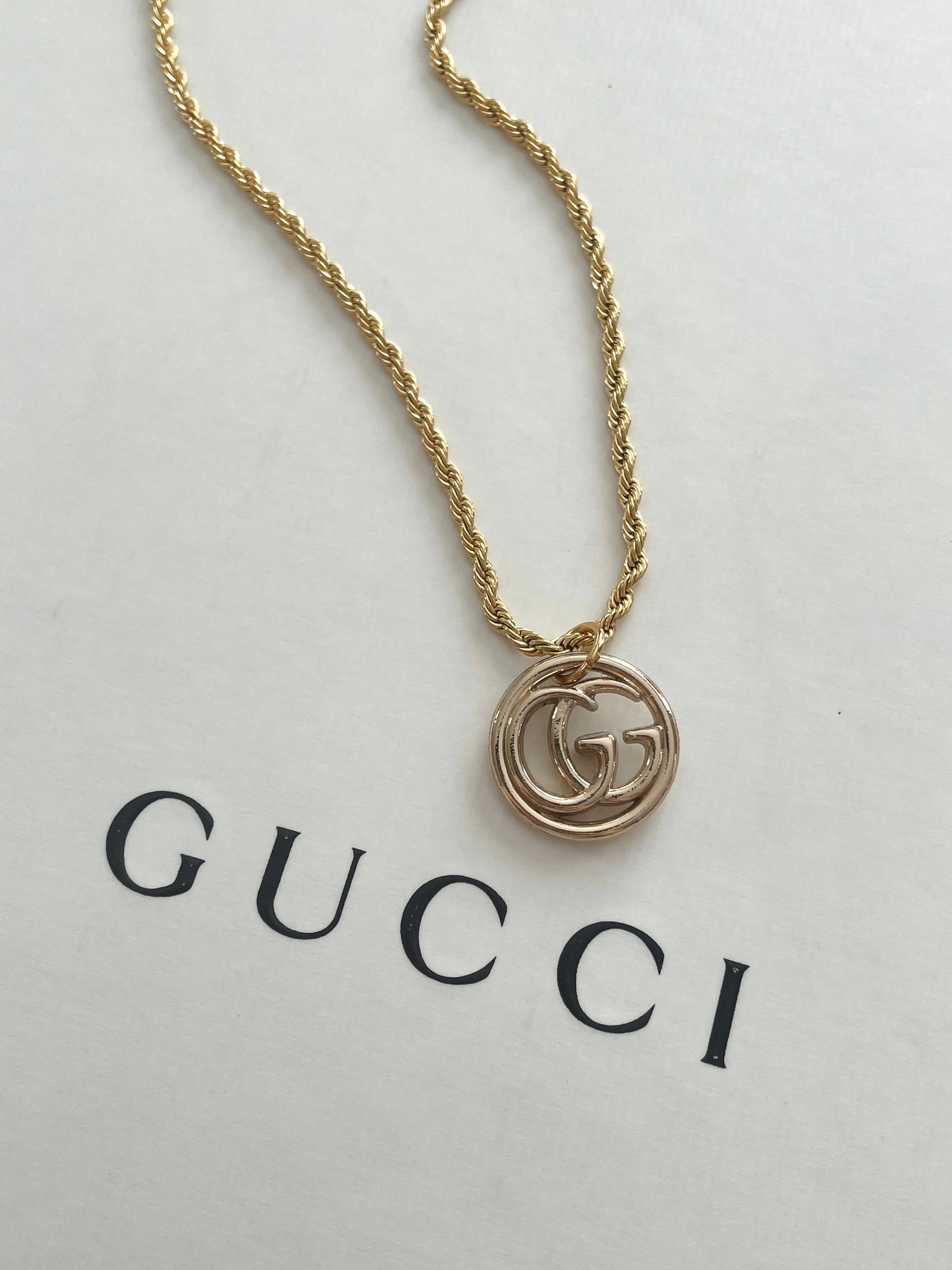 Repurposed Vintage Large Gucci GG & Removable Strawberry Charm Necklace